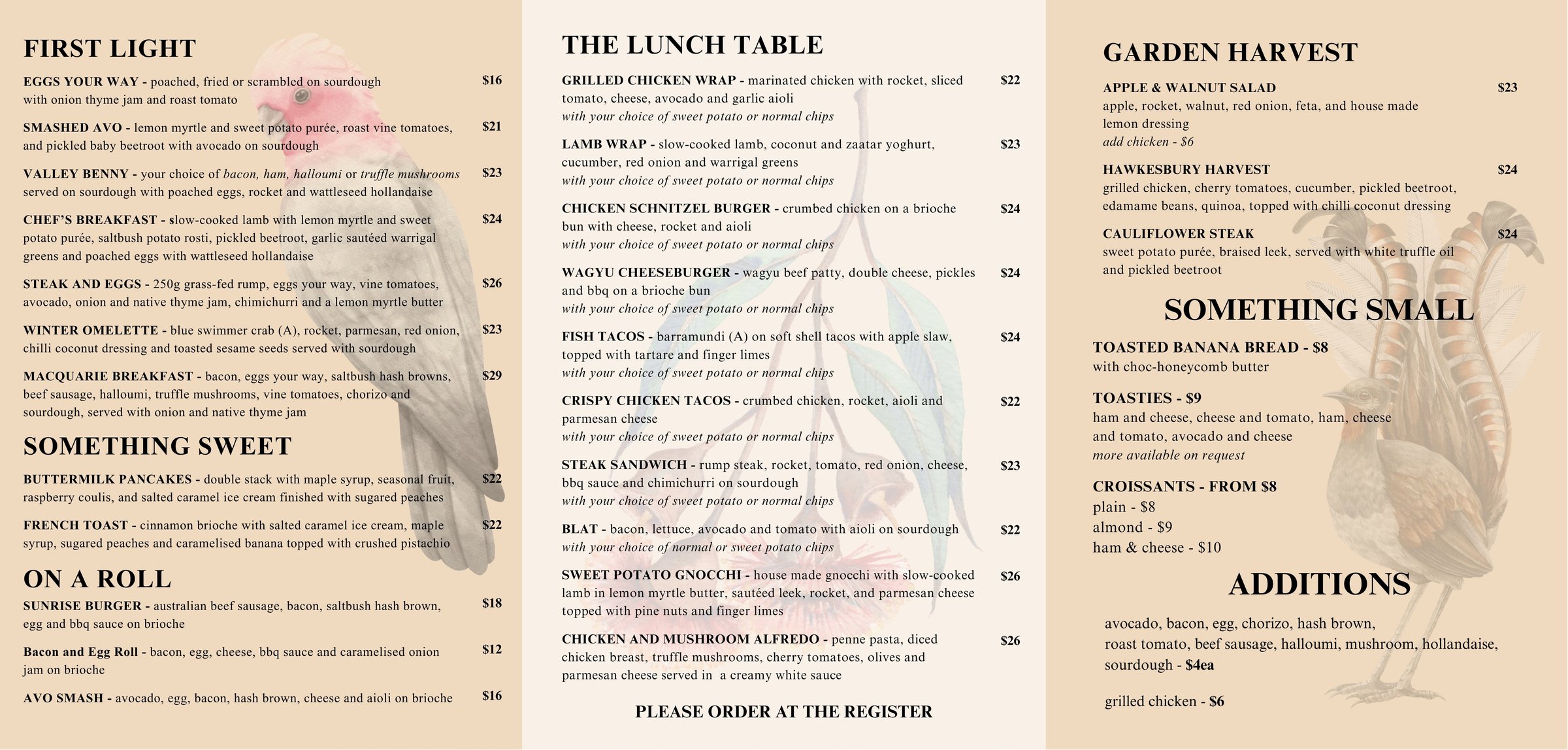 Cafe Cornerstone printed food menu design